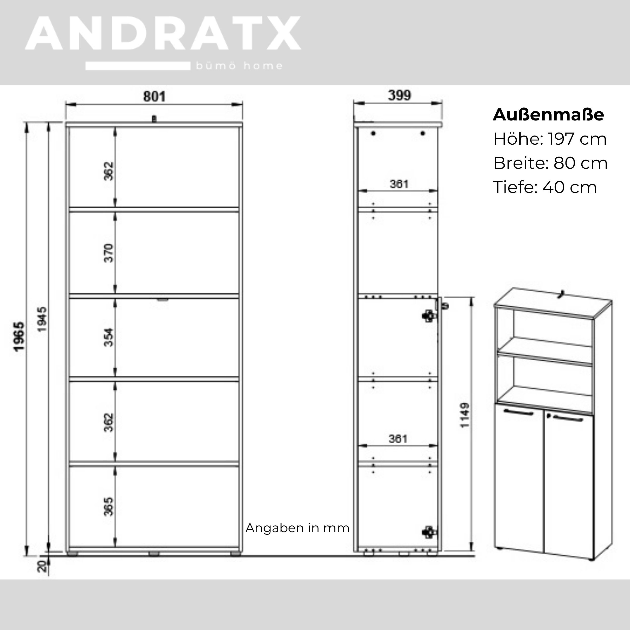 bümö Aktenregal Andratx, Regalschrank mit Flügeltüren - 5 Ordnerhöhen, Dekor: Lichtgrau
