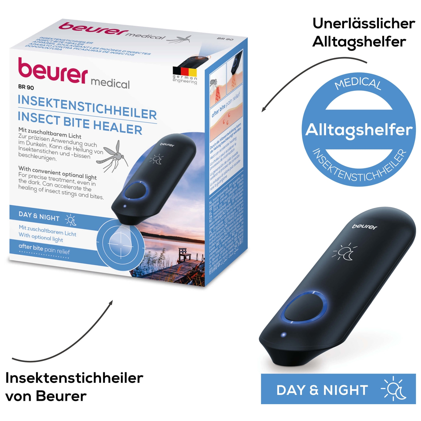 Beurer Insektenstichheiler BR 90-Insektenstichheiler zur Behandlung von Insektenstichen & -bissen mit praktischem Licht