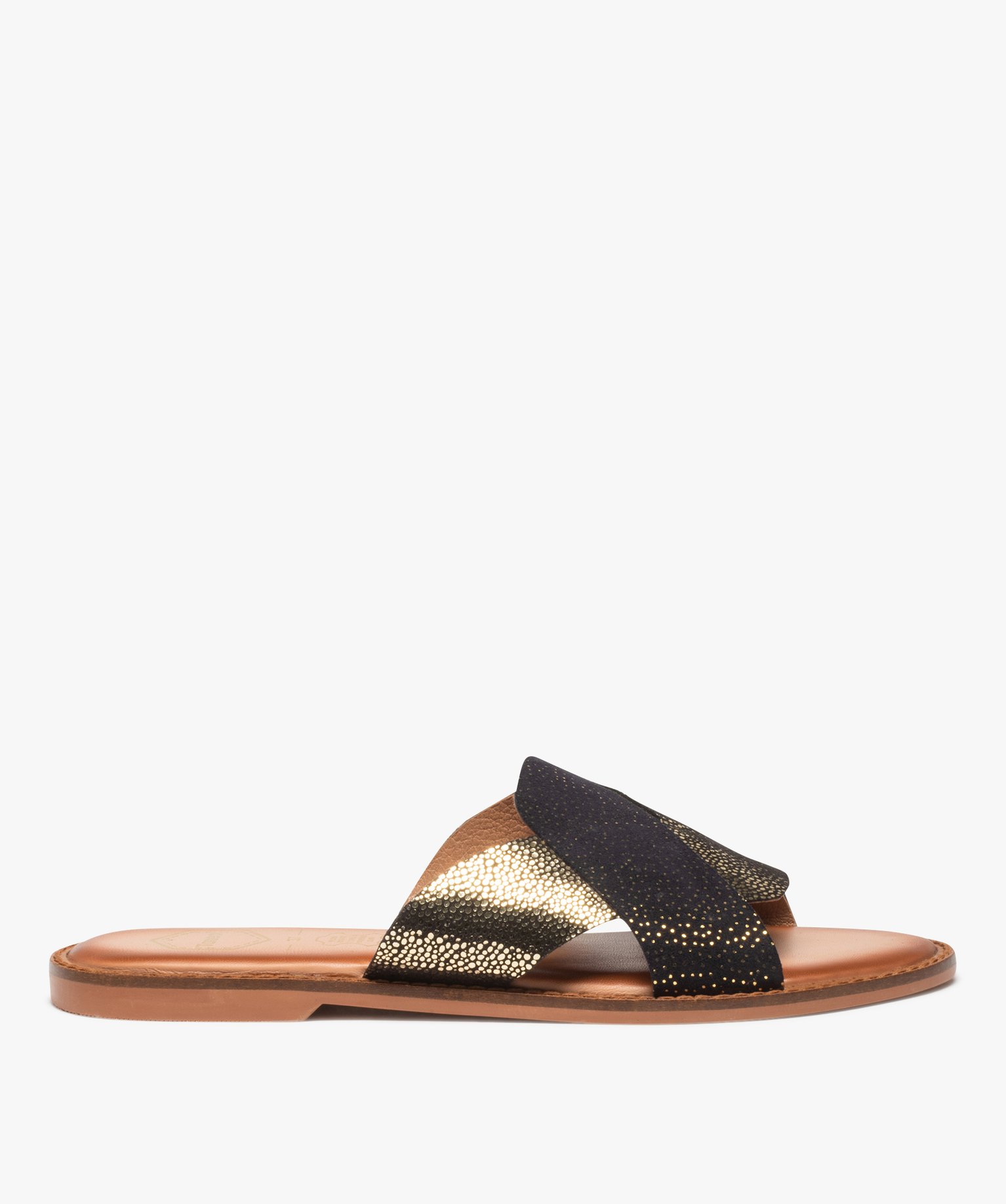 Mules femme à talon plat dessus cuir métallisé – Tanéo noir | GEMO