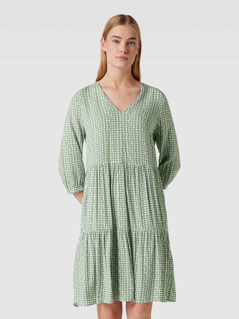 Midikleid aus Viskose mit Allover-Muster in grasgrün