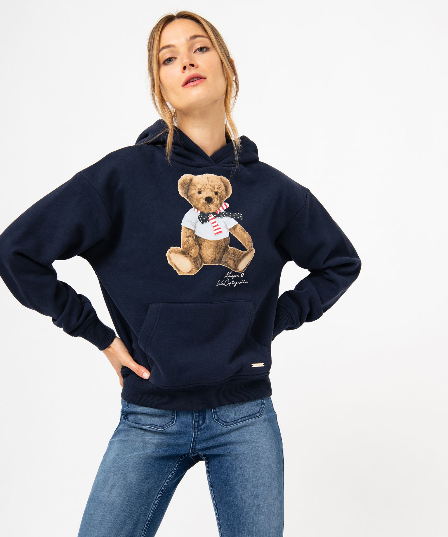 Sweat à capuche imprimé en molleton doux femme - LuluCasta... marine | GEMO