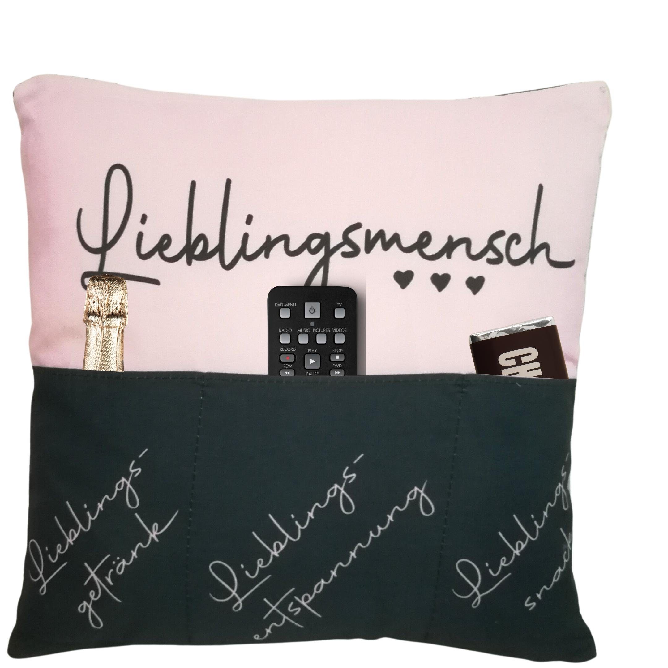 Bada Bing Dekokissen Lieblingsmensch Kissen mit Taschen Couch-Kissen originelles Geschenk, Mit drei Taschen zum befüllen