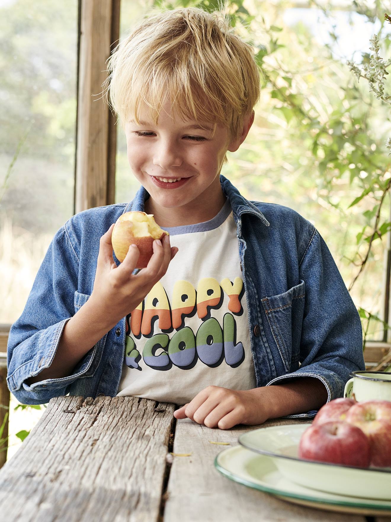 Vertbaudet Jungen T-Shirt „Happy & cool“ Oeko-Tex - sandfarben