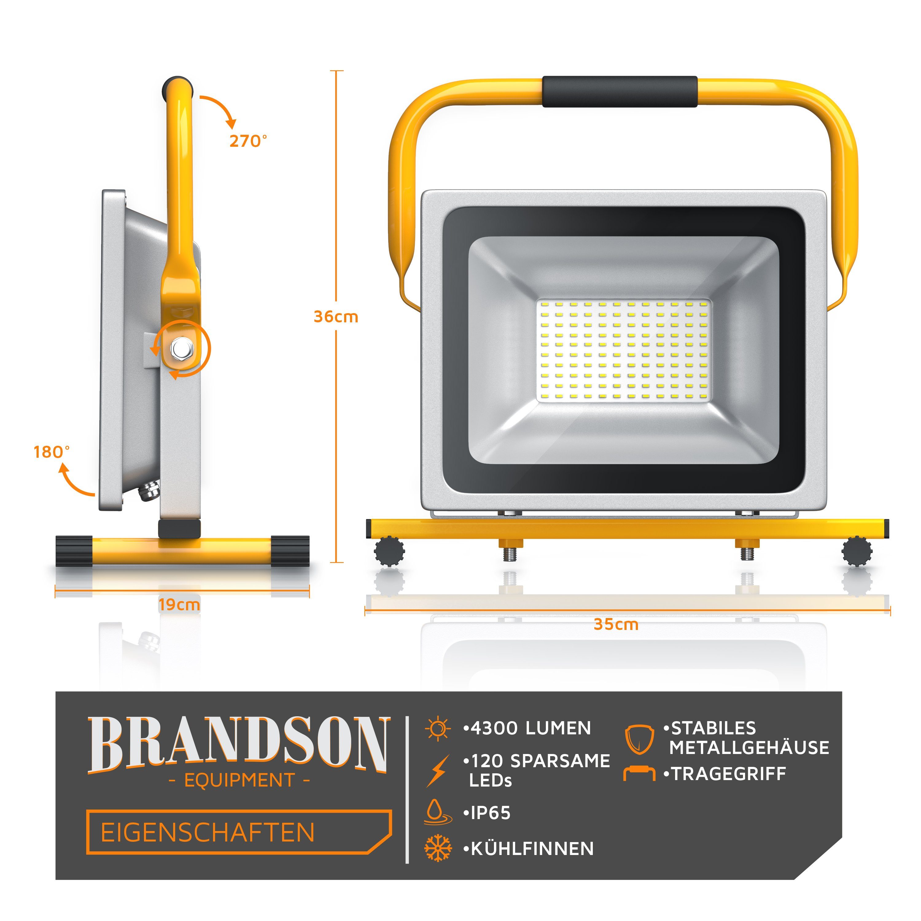 Brandson Baustrahler, 50W LED Outdoor-Baustrahler IP65-Schutzart / Geringe Wärmeentwicklung