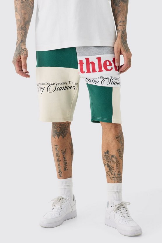 Tall lockere Patchwork Jersey-Shorts mit Print