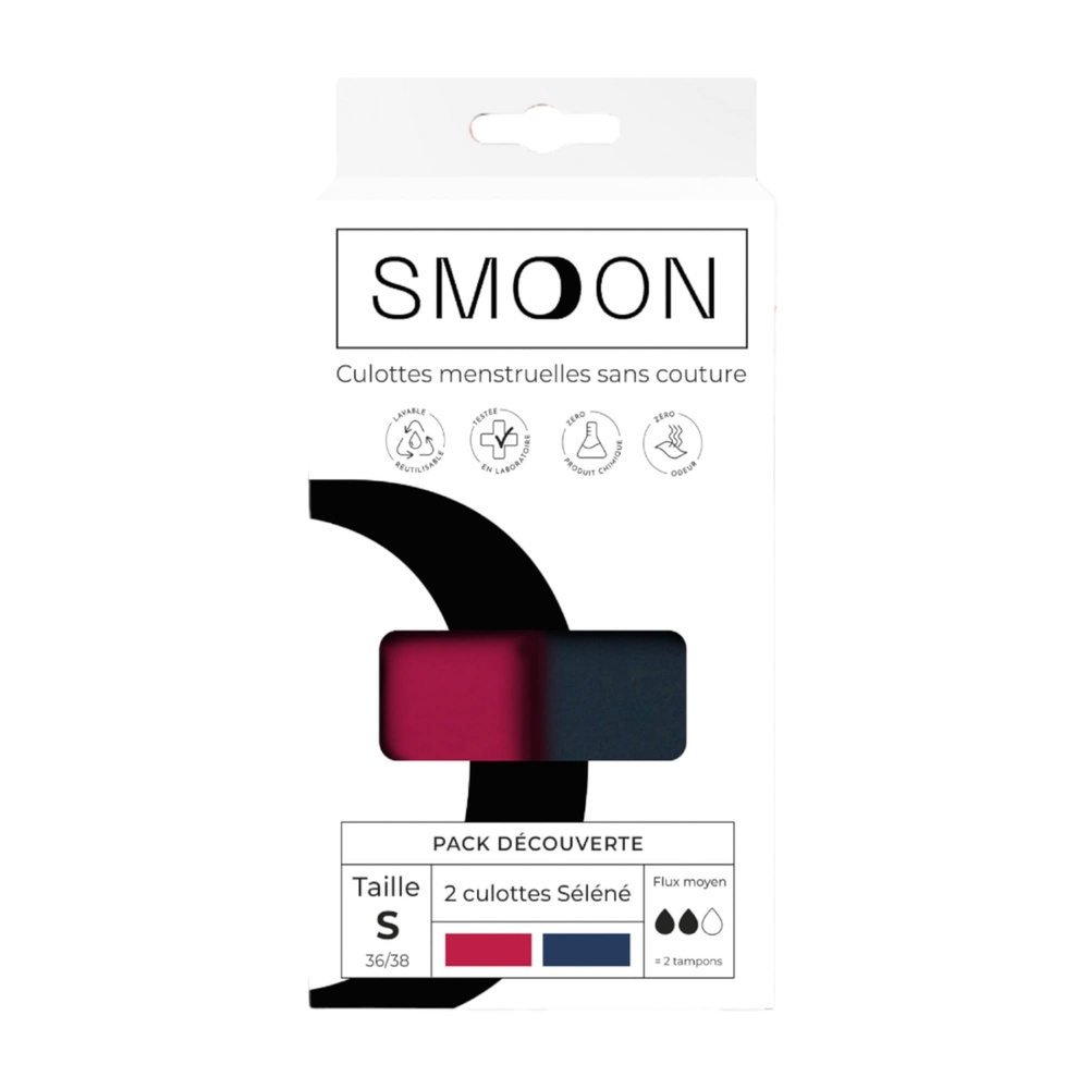 smoon lingerie Pack de 2 culottes menstruelles flux moyen 1 culotte carmin et 1 culotte bleue nuit