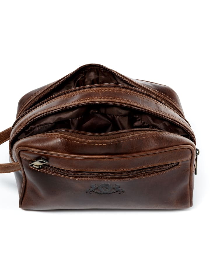 SID & VAIN Leder-Kulturtasche echt Leder Kulturtasche groß hell-braun in braun günstig kaufen onesize