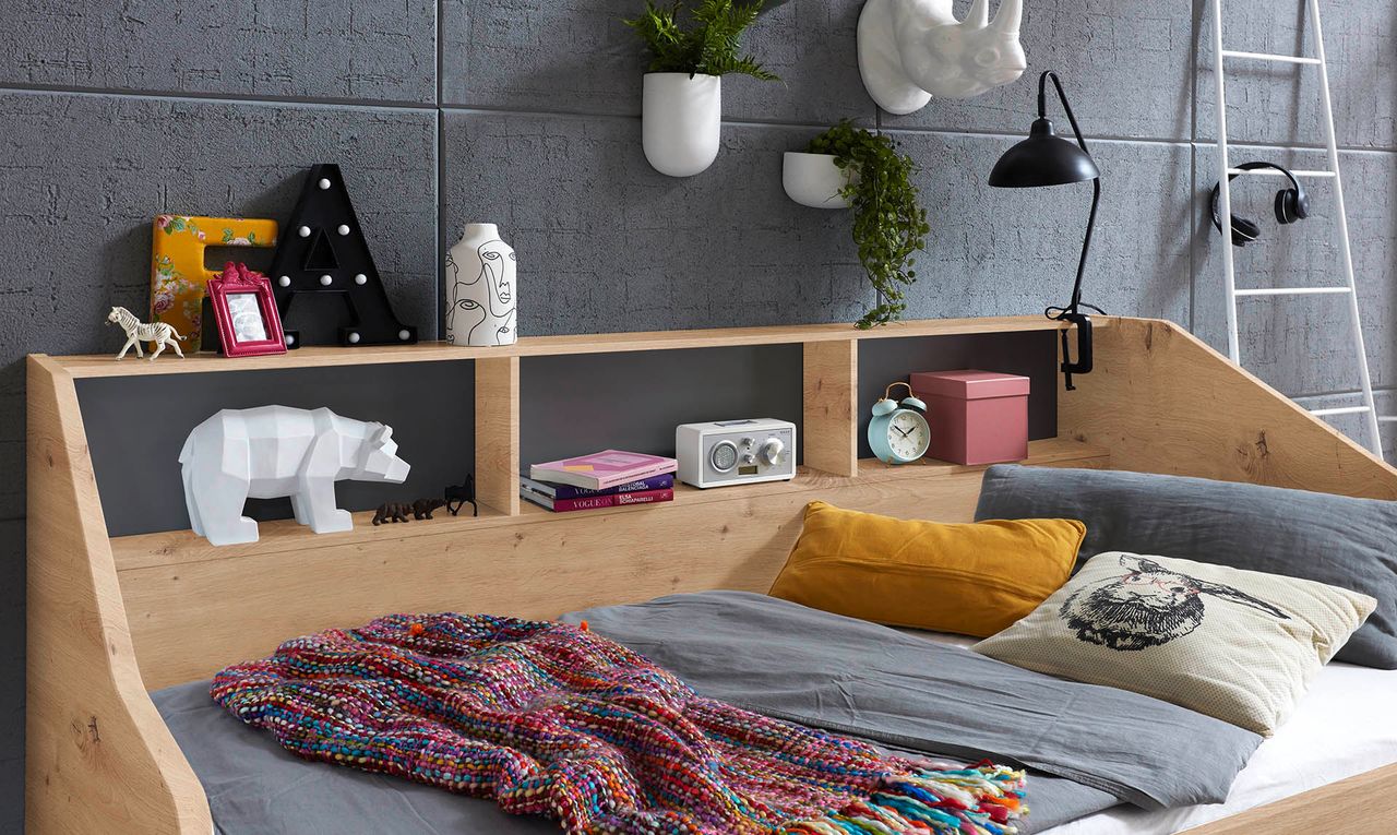 Relita Funktionsbett RENE, von 90 auf 180 x 200 cm ausziehbar, Eiche Artisan Dekor