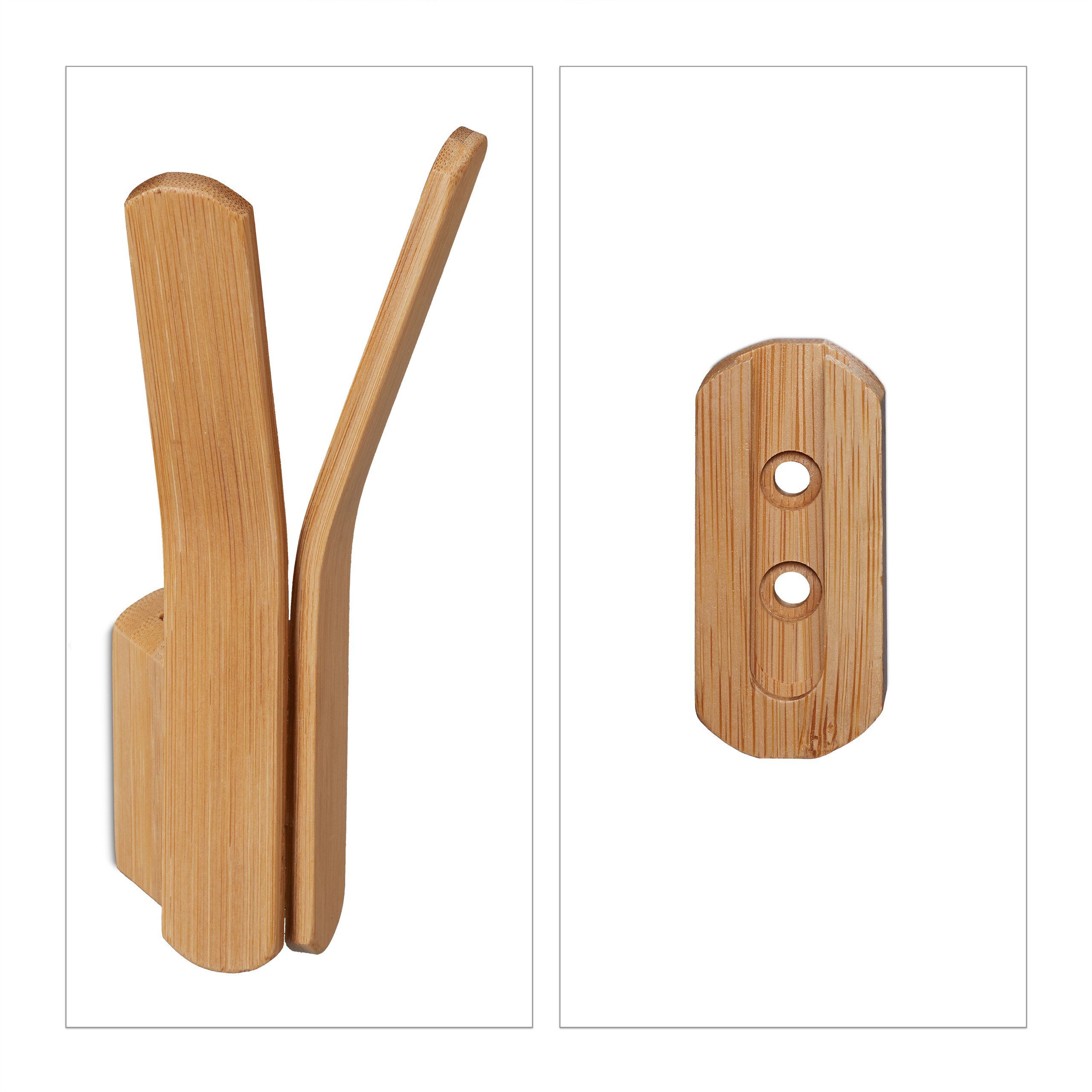 relaxdays Wandhaken 1 x Doppel-Wandhaken aus Bambus
