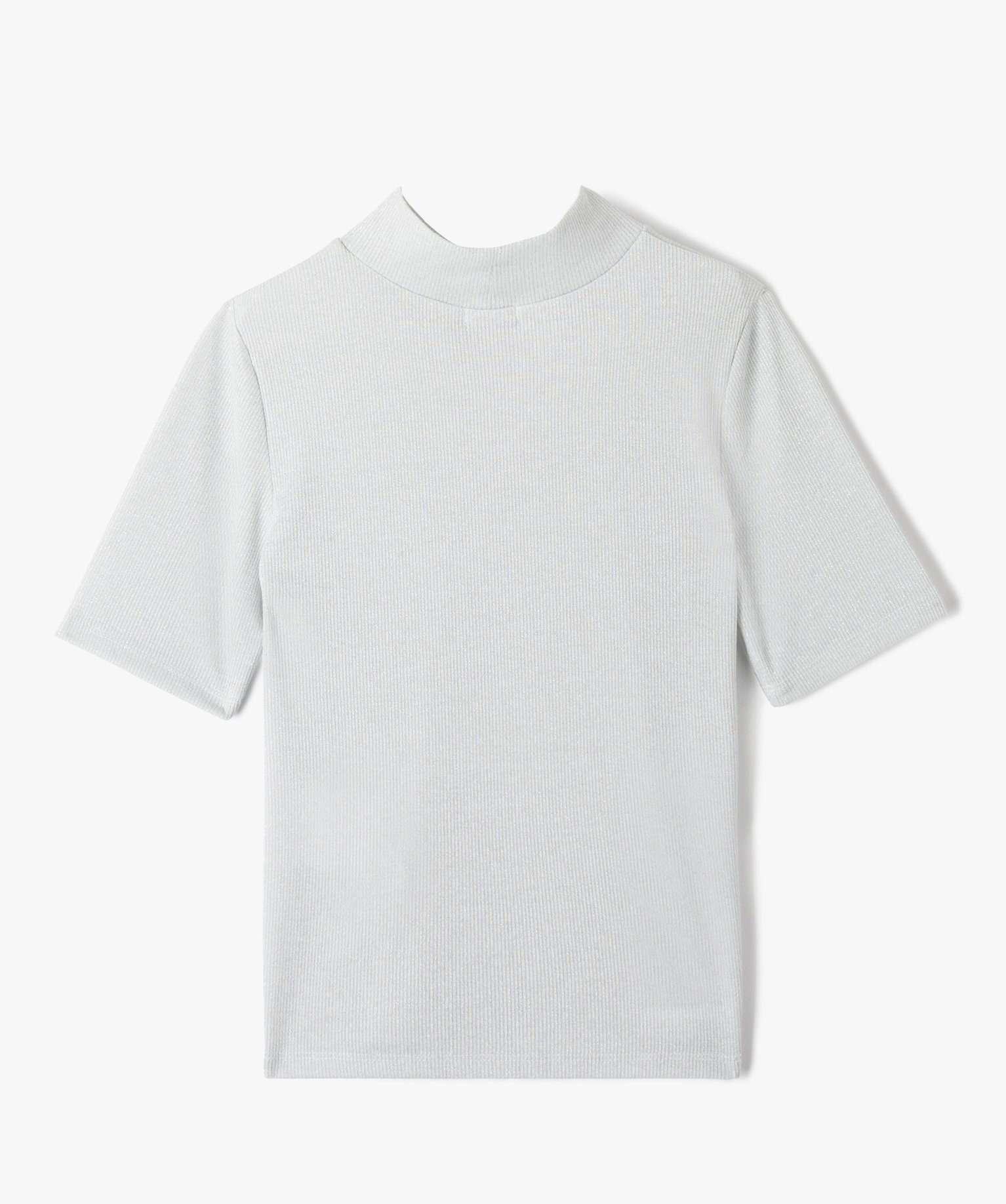 Tee-shirt fille à manches courtes et col montant à paillettes argent | GEMO