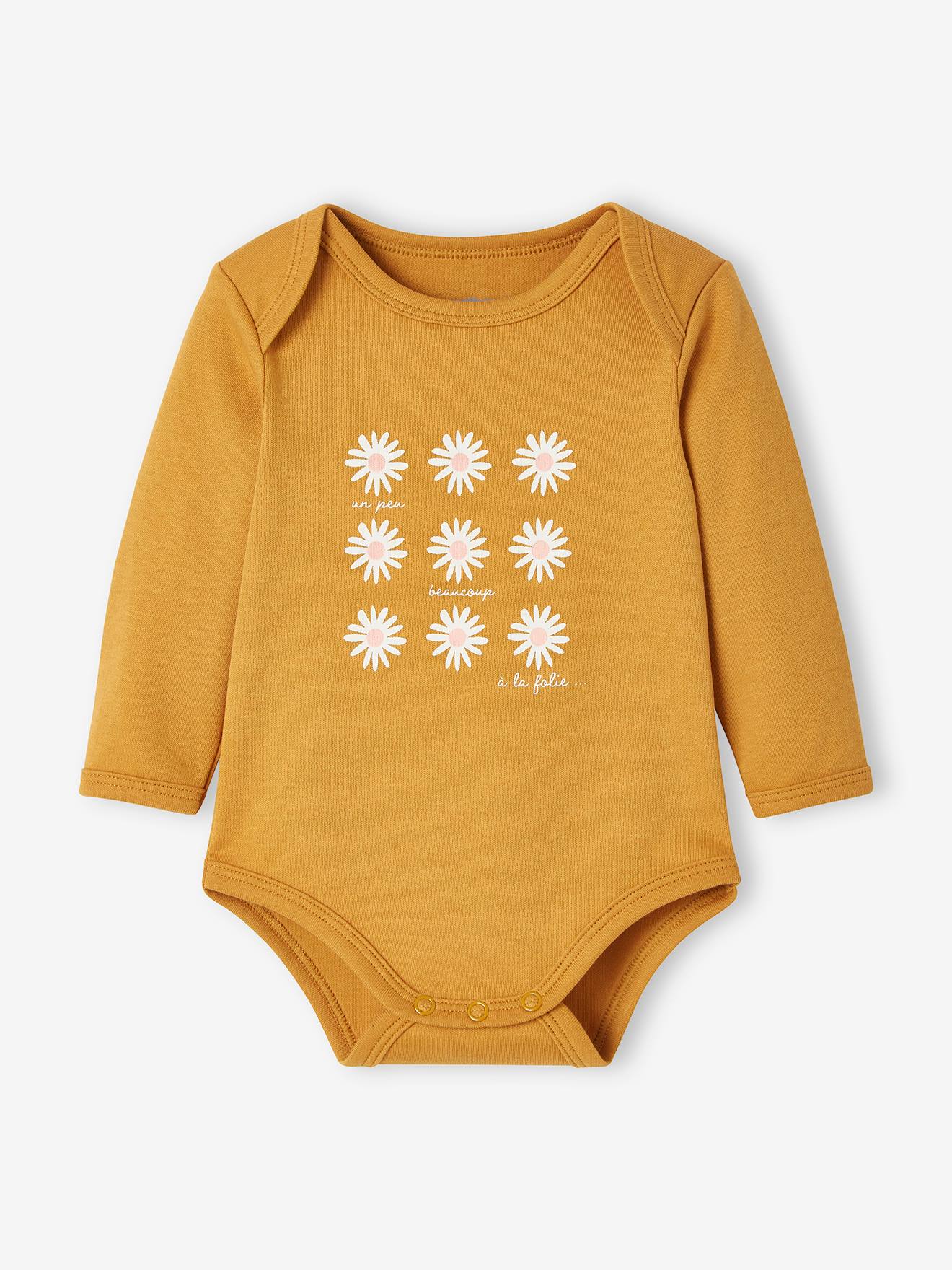 Lot de 5 bodies manches longues bébé ouverture US lot curcuma