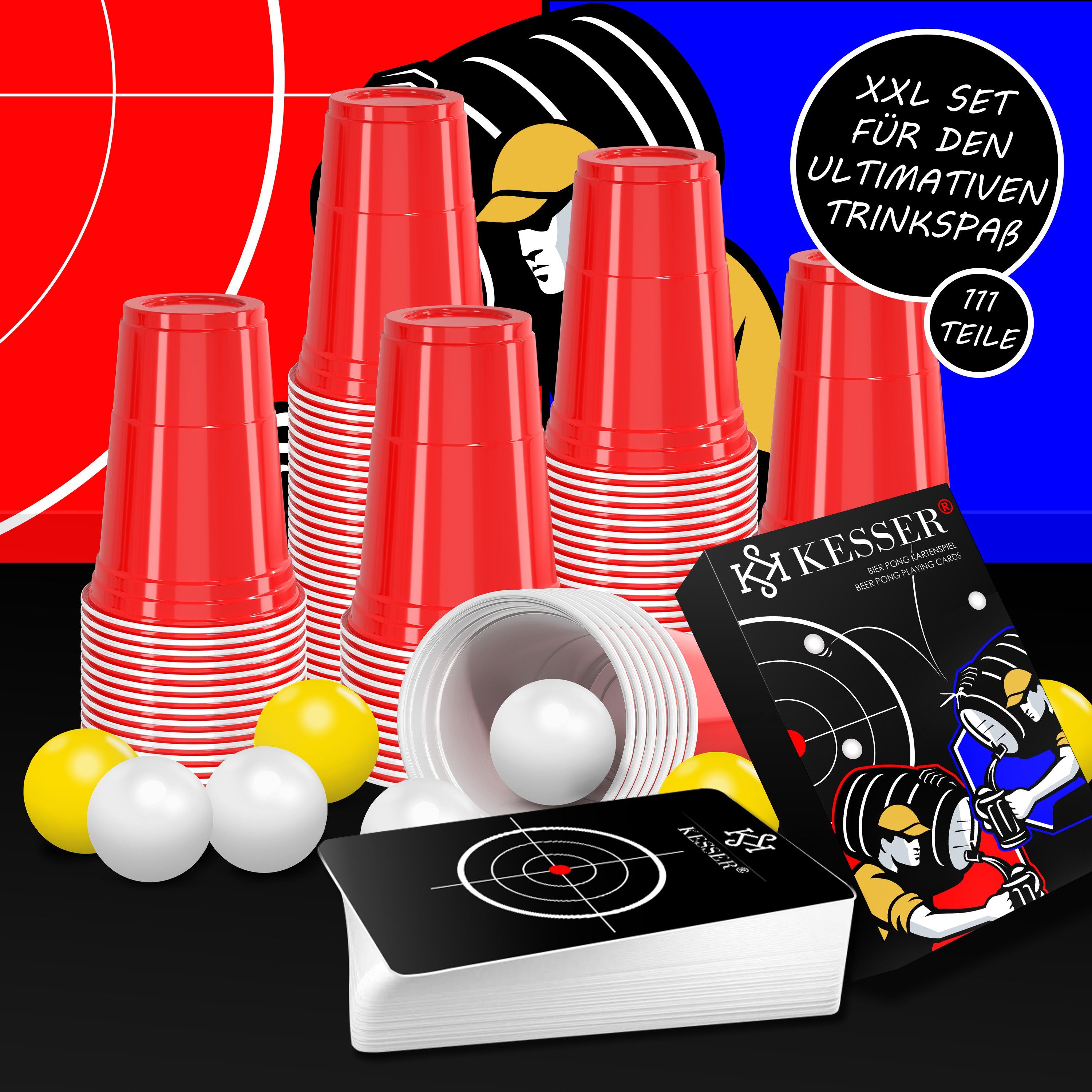 KESSER Klapptisch, Beer Pong Becher Set mit Kartenset 54 Karten, Bierpong
