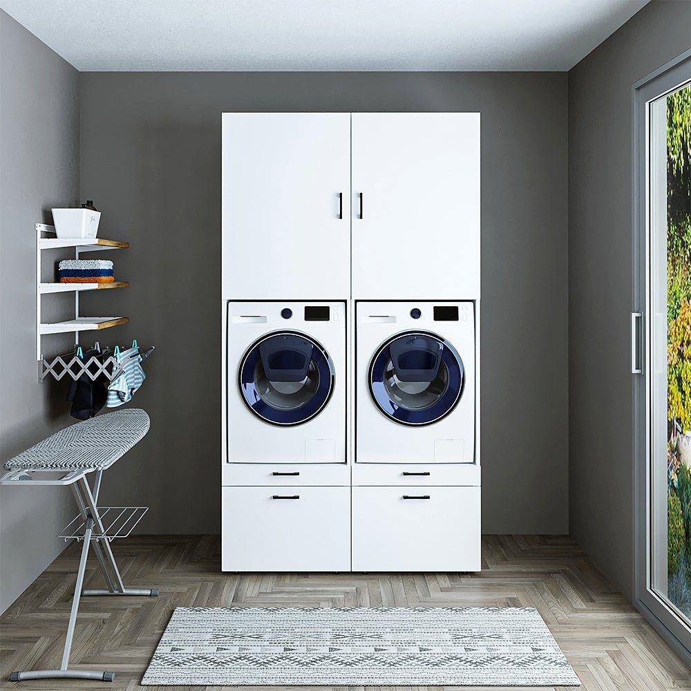Roomart Waschmaschinenumbauschrank (Waschmaschinenschrank mit Schrankaufsätzen Waschturm Mehrzweckschrank)