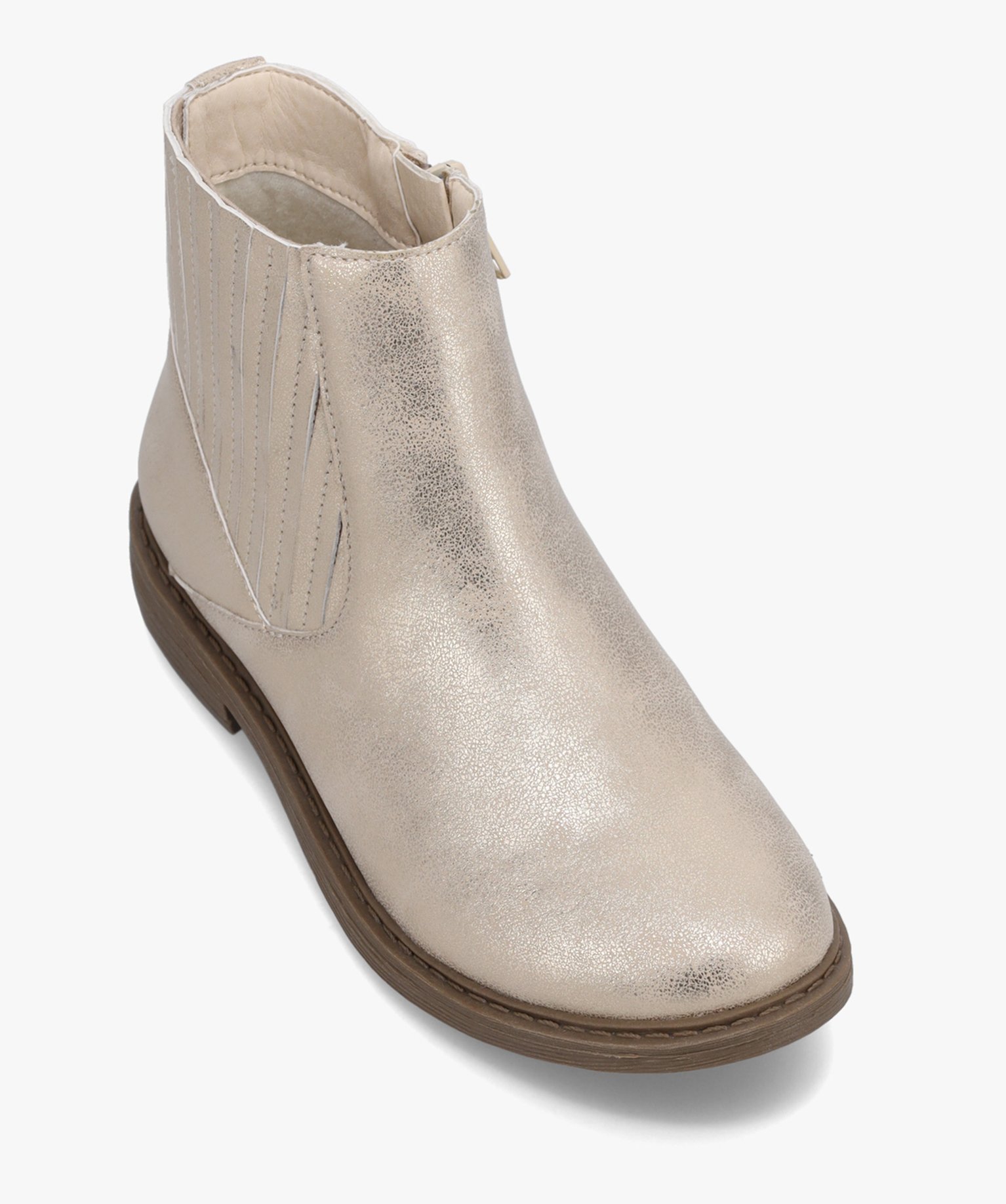 Boots filles à talon plat dessus uni métallisé or | GEMO