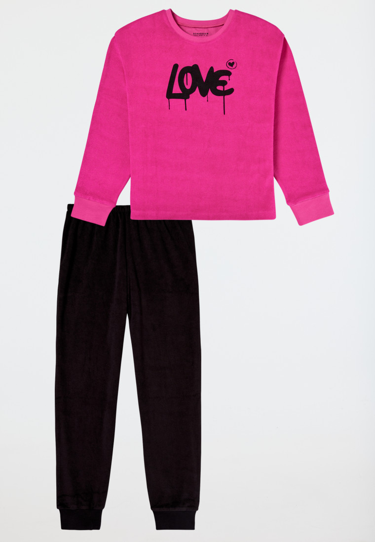 Schlafanzig lang Frottee Bündchen Love pink - Nightwear