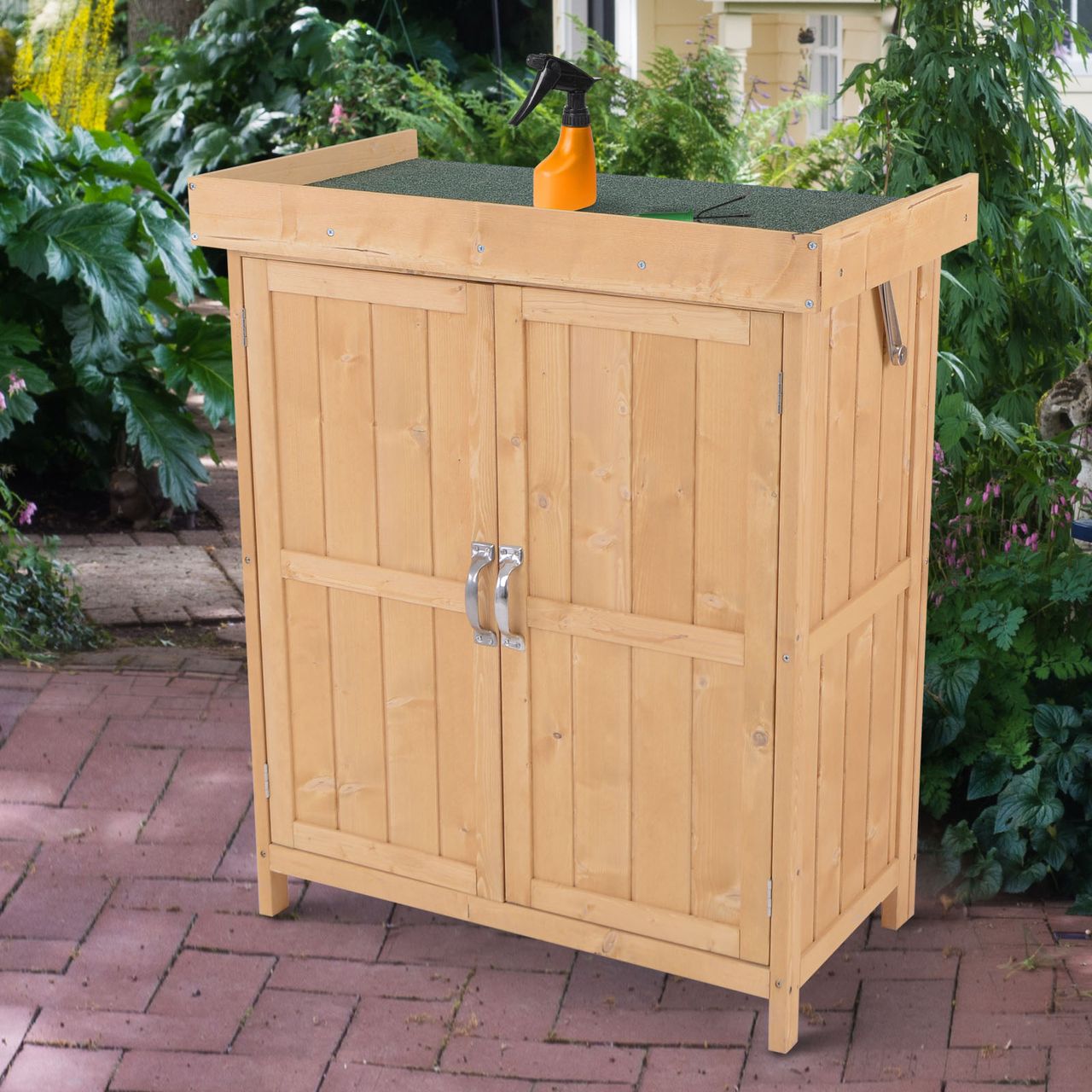 Outsunny Geräteschrank Geräteschuppen Holzschrank 2 Fächer Tannenholz Natur