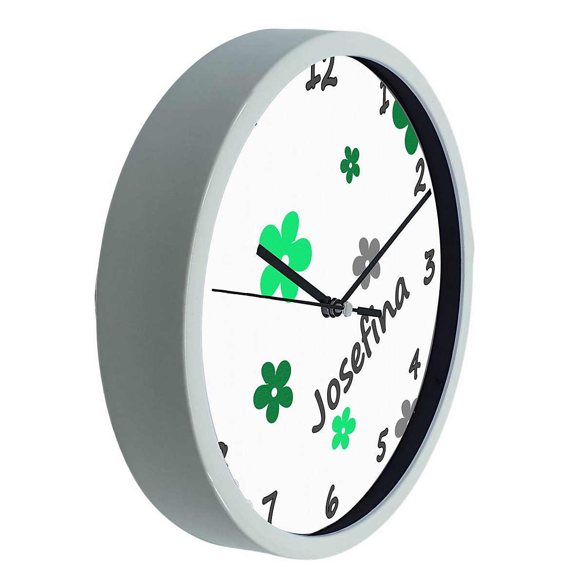 Kinder Wanduhr personalisiert mit Name Blumen Apfelgrün