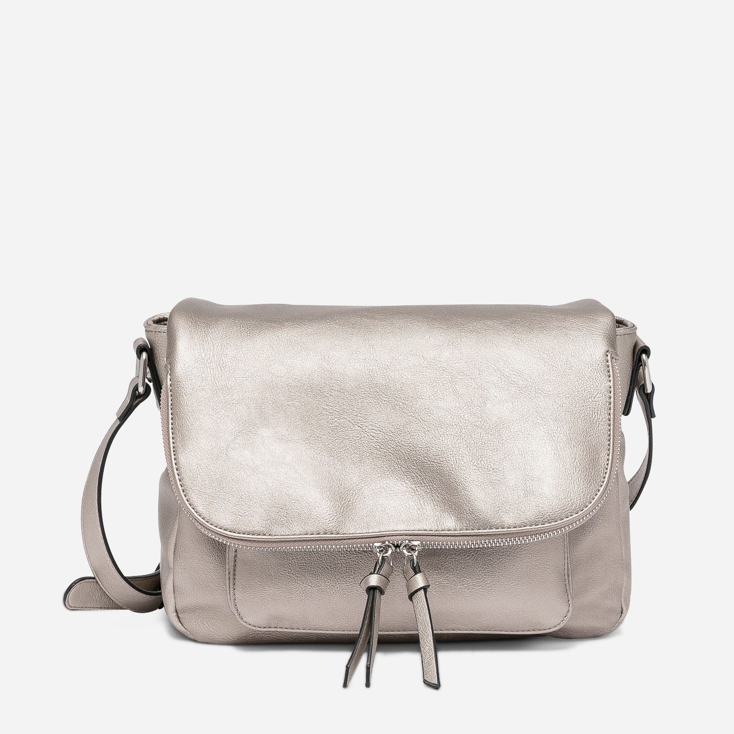 Sac besace taupe nacré avec rabat zippé