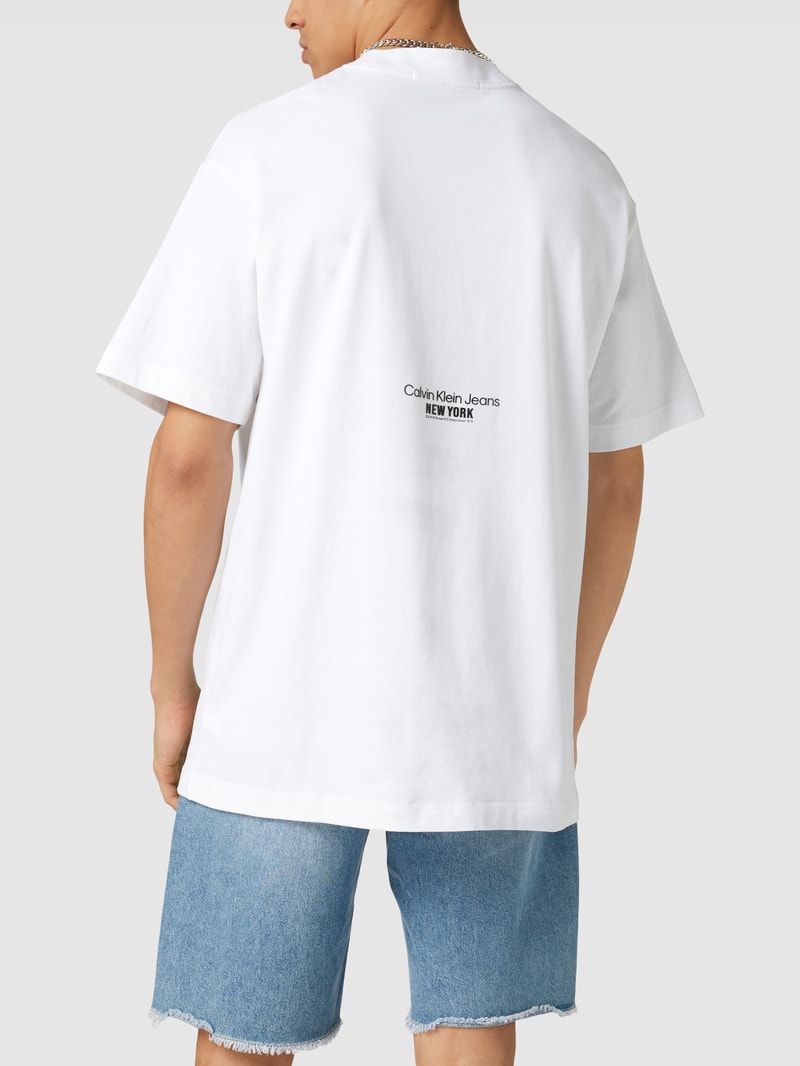 T-Shirt mit Motiv-Stitching Modell 'MOTION' in weiss