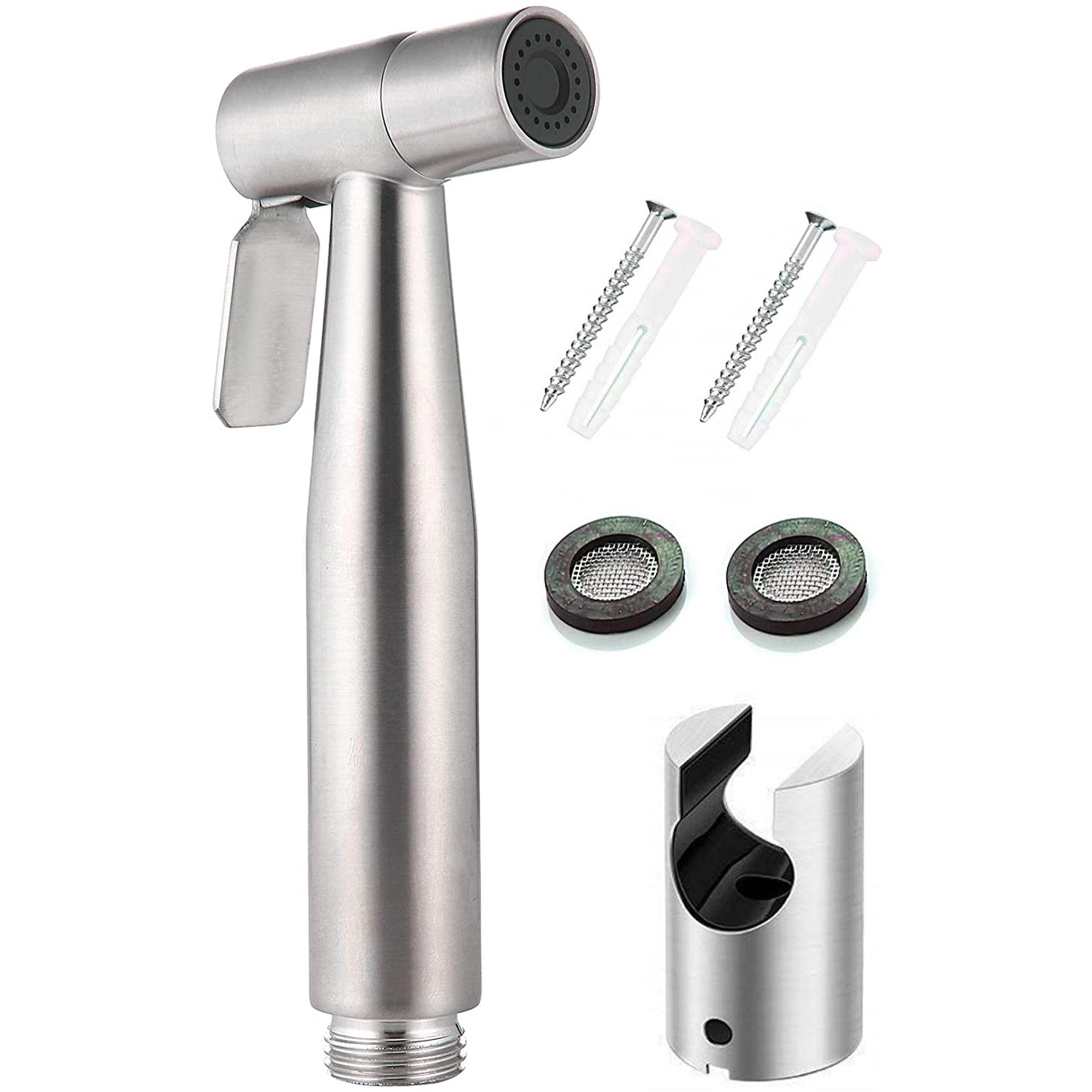 Praknu Bidetarmatur Bidet Set - WC Brause für Intimdusche (Set) Handbrause, Schlauch, Halter rostfreier Edelstahl - inkl. 2 Dichtungen