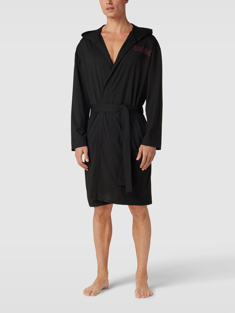 Bademantel mit Label-Print Modell 'Unite' in schwarz