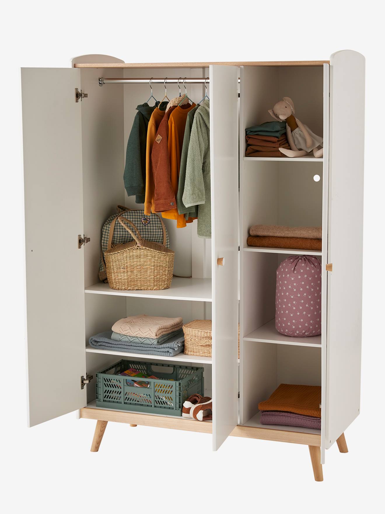 Vertbaudet Kinderzimmer Schrank KONFETTI mit 3 Türen - weiß/natur