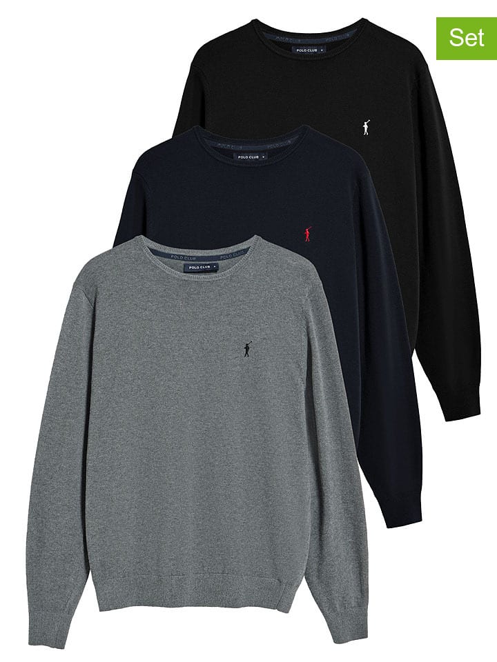 Polo Club 3er-Set: Pullover in Dunkelblau/ Grau/ Schwarz günstig kaufen