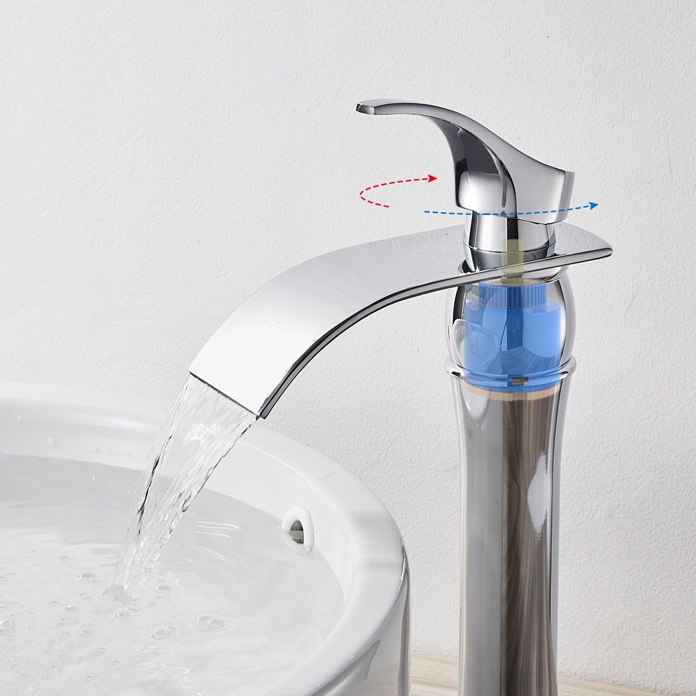 Auralum Waschtischarmatur Wasserhahn Bad Wasserfall, Waschtischarmatur mit Auslauf Höhe 220MM