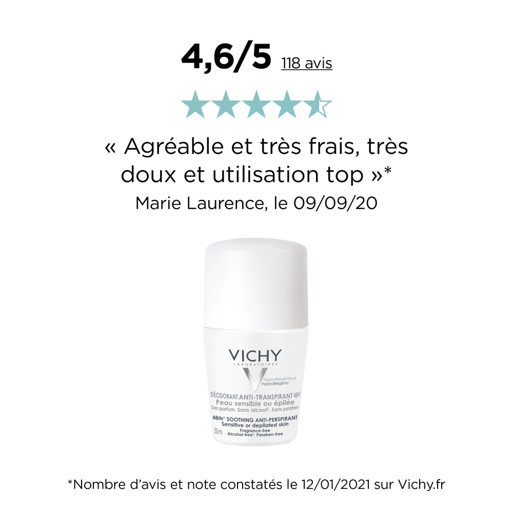 Vichy Déodorant anti-transpirant 48h - roll-on - Peau sensible Déodorant