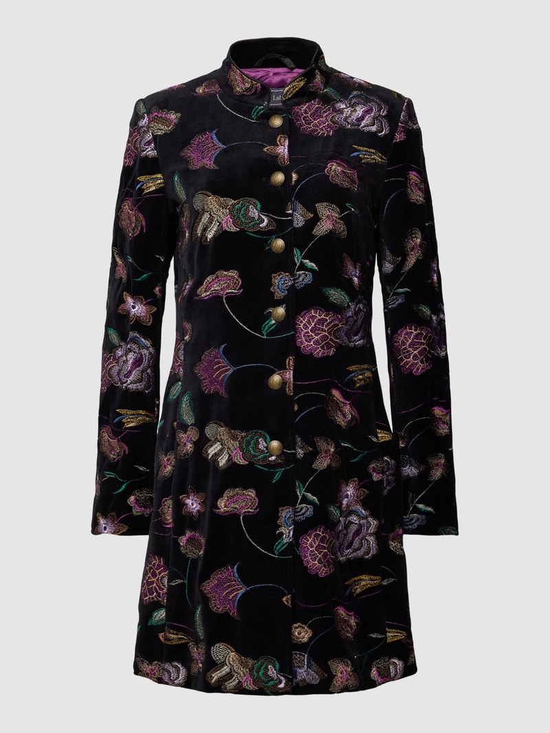 Longblazer mit floralem Stitching in schwarz