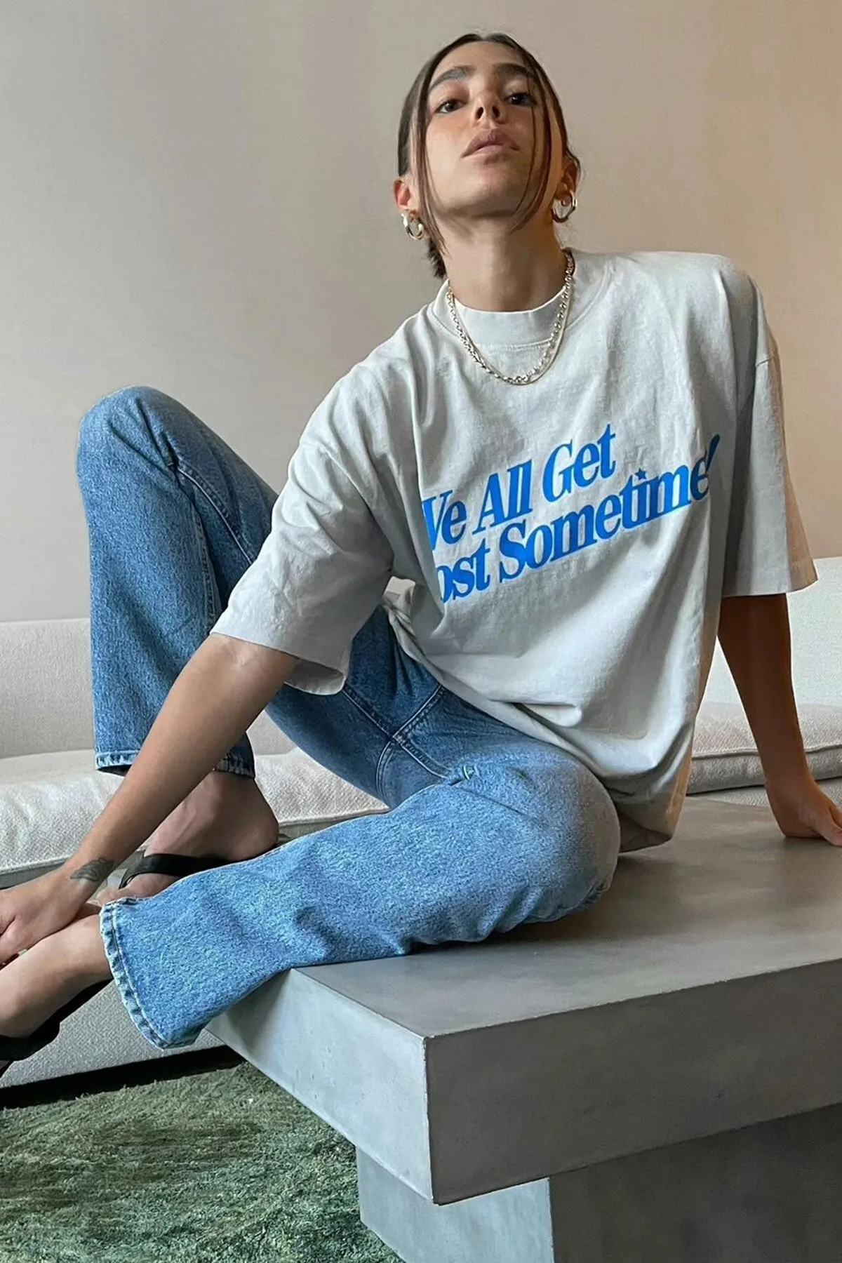 Madmext  Ecru bedrucktes Oversize-T-Shirt Mg1532