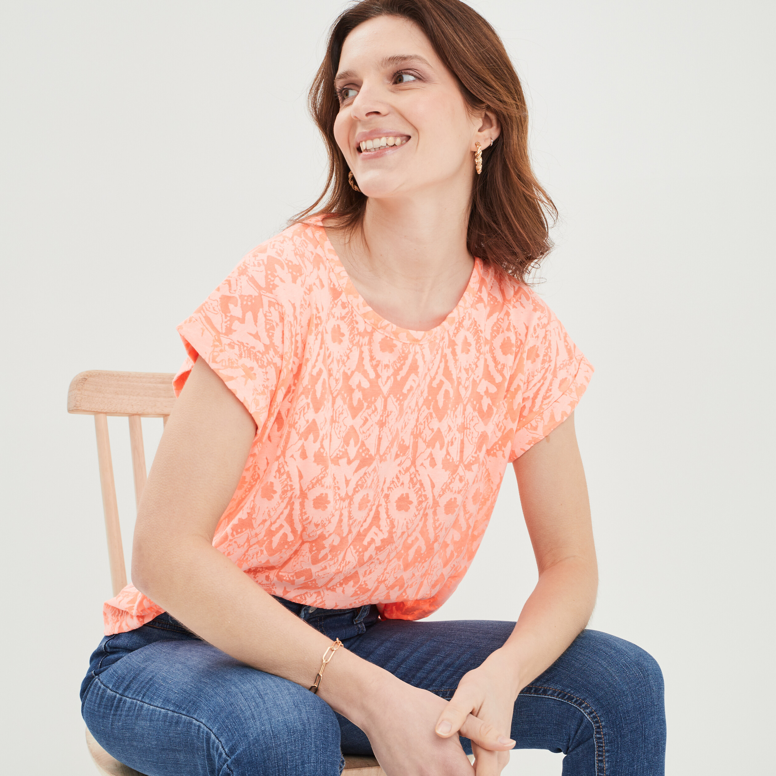 T-shirt ajusté manches courtes Creeks orange fluo femme | La Halle