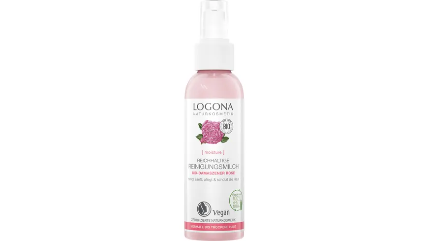 LOGONA MOISTURE Reichhaltige Reinigungsmilch Bio-Damaszener Rose 125 ml