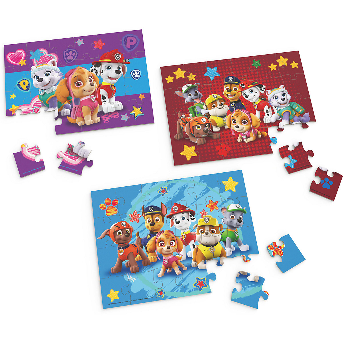 Paw Patrol, 3-Holzpuzzle-Sammlung 24-teilige Kinderpuzzles mit tragbarer Holzbox zur Aufbewahrung, Chase, Marshall, Skye, Rubble, für Vorschulkinder