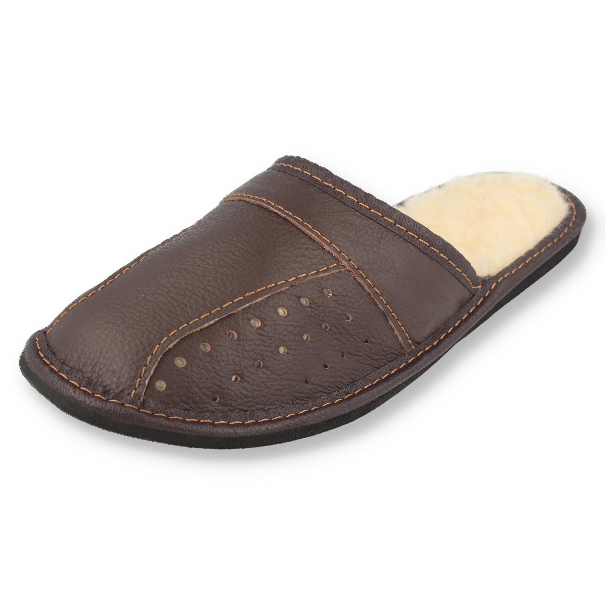 filsko Elegante Herren Pantoffeln aus Rindleder Hausschuh ungefüttert, oder mit Schafwolle gefüttert, bis Schuhgröße 50!