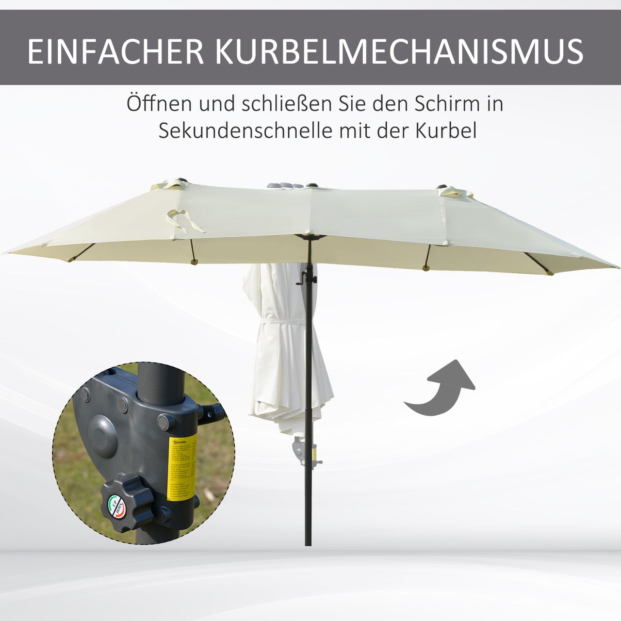 Outsunny Doppelsonnenschirm Ampelschirm mit Kurbel Sonnenschutz Cremeweiß