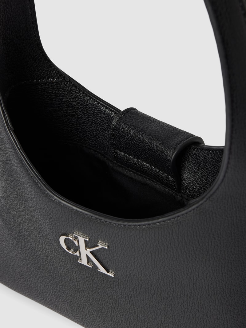 Schultertasche mit Label-Applikation Modell 'MINIMAL MONOGRAM' in black