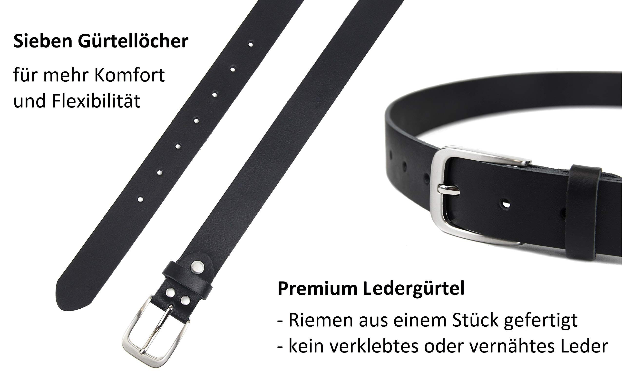 Frentree Ledergürtel aus 100% Echtleder, MADE IN GERMANY 3 cm breiter Gürtel aus Leder, kürzbar, Schwarz