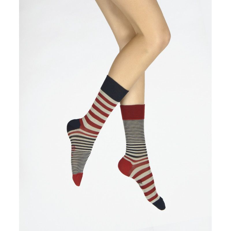 Berthe aux grands pieds  Chaussettes Rayures Asymétriques - Marine Rouge