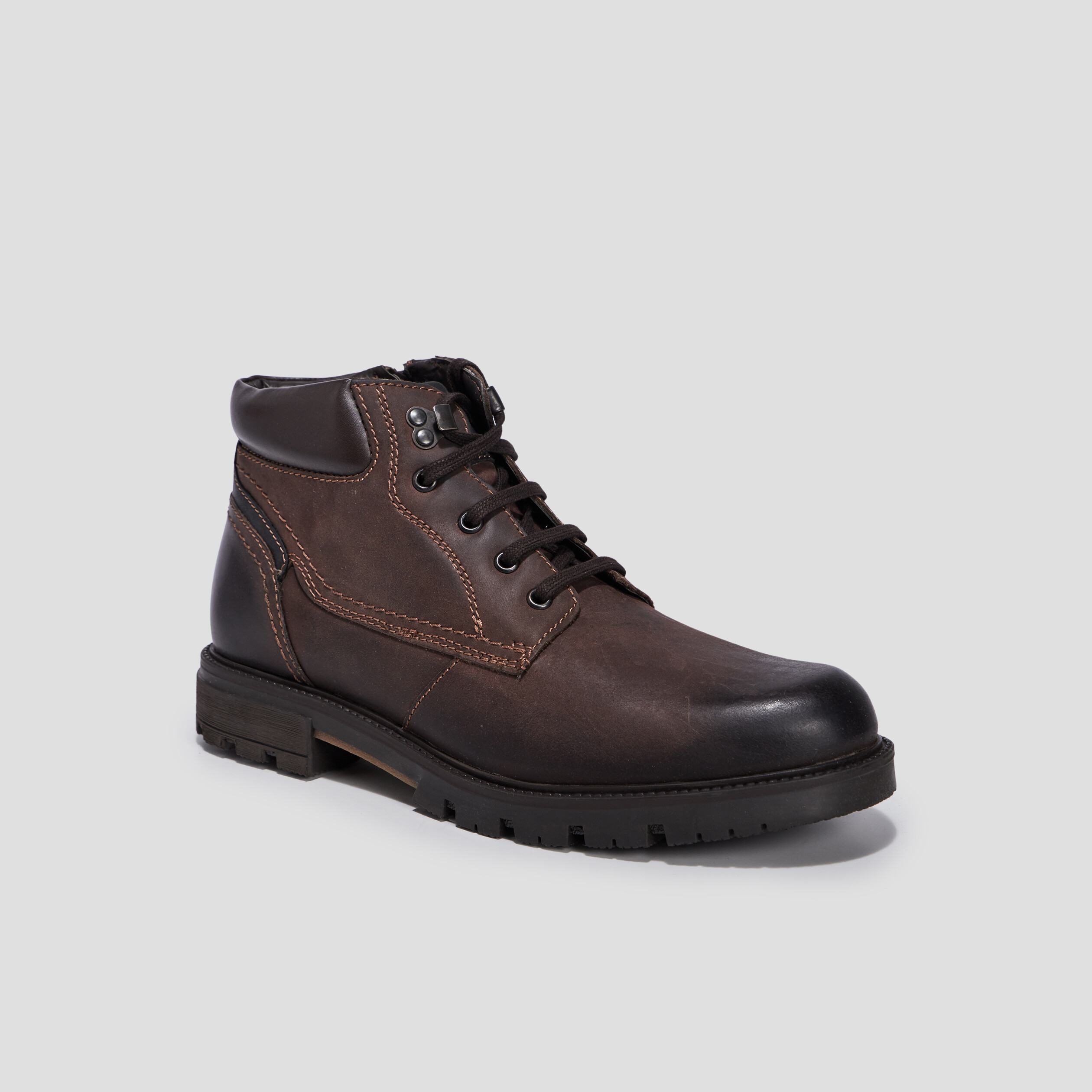 Bottines crantées en cuir marron homme | La Halle