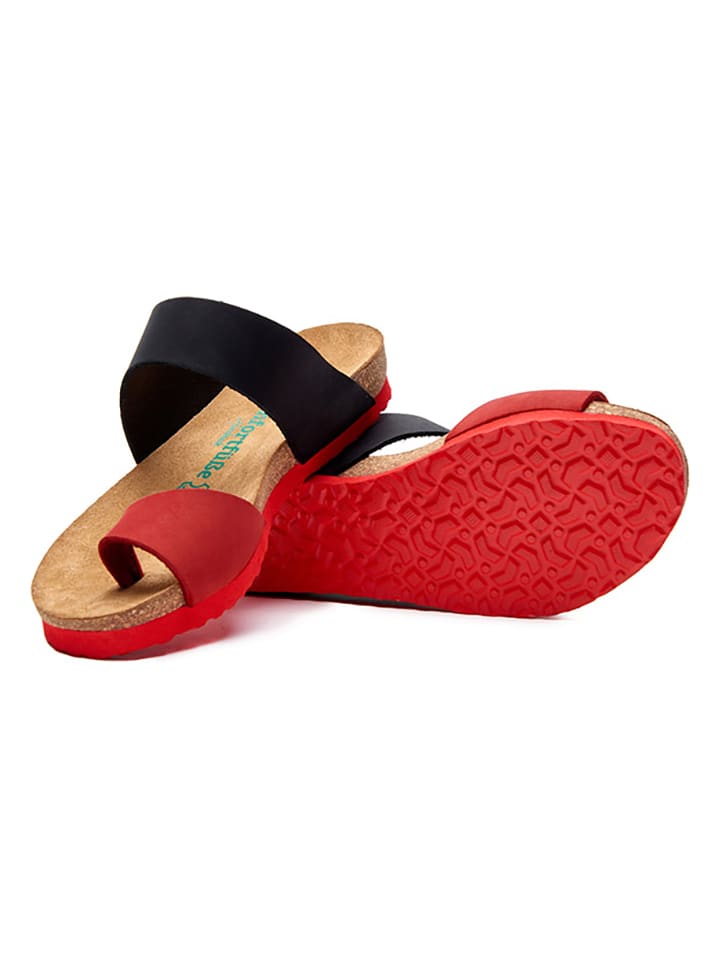 Comfortfusse Leder-Zehentrenner in Schwarz/ Rot günstig kaufen