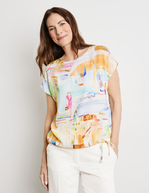 Gemustertes Blusenshirt mit Tunnelband