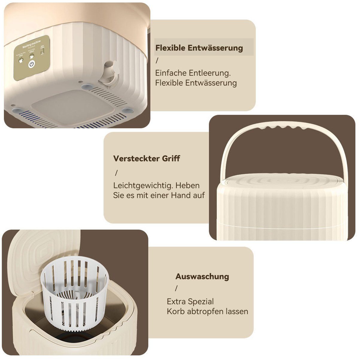Hikeren Wäscheschleuder 9L Mini Waschmaschine Faltbar,Wäschewanne,Mit Ablaufkorb,10W