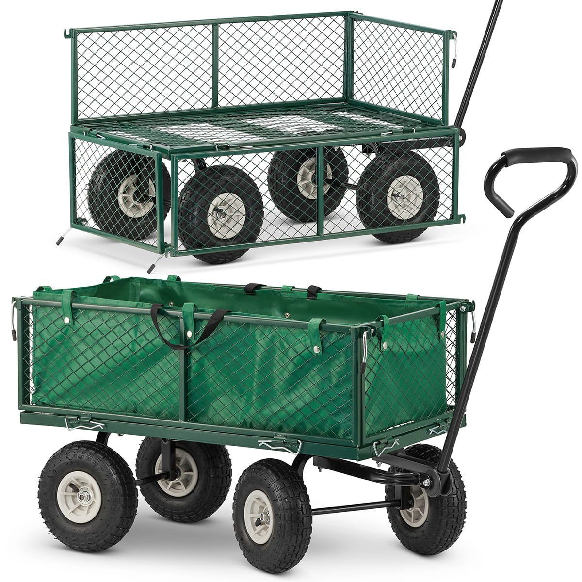 Masterman24 Transportwagen Gartenwagen, mit Profilreifen, 450kg belastbar herausnehmbare Plane