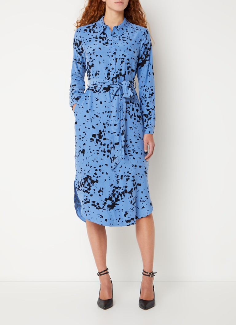 Whistles Smudged midi blouse dress with tie belt and side pockets