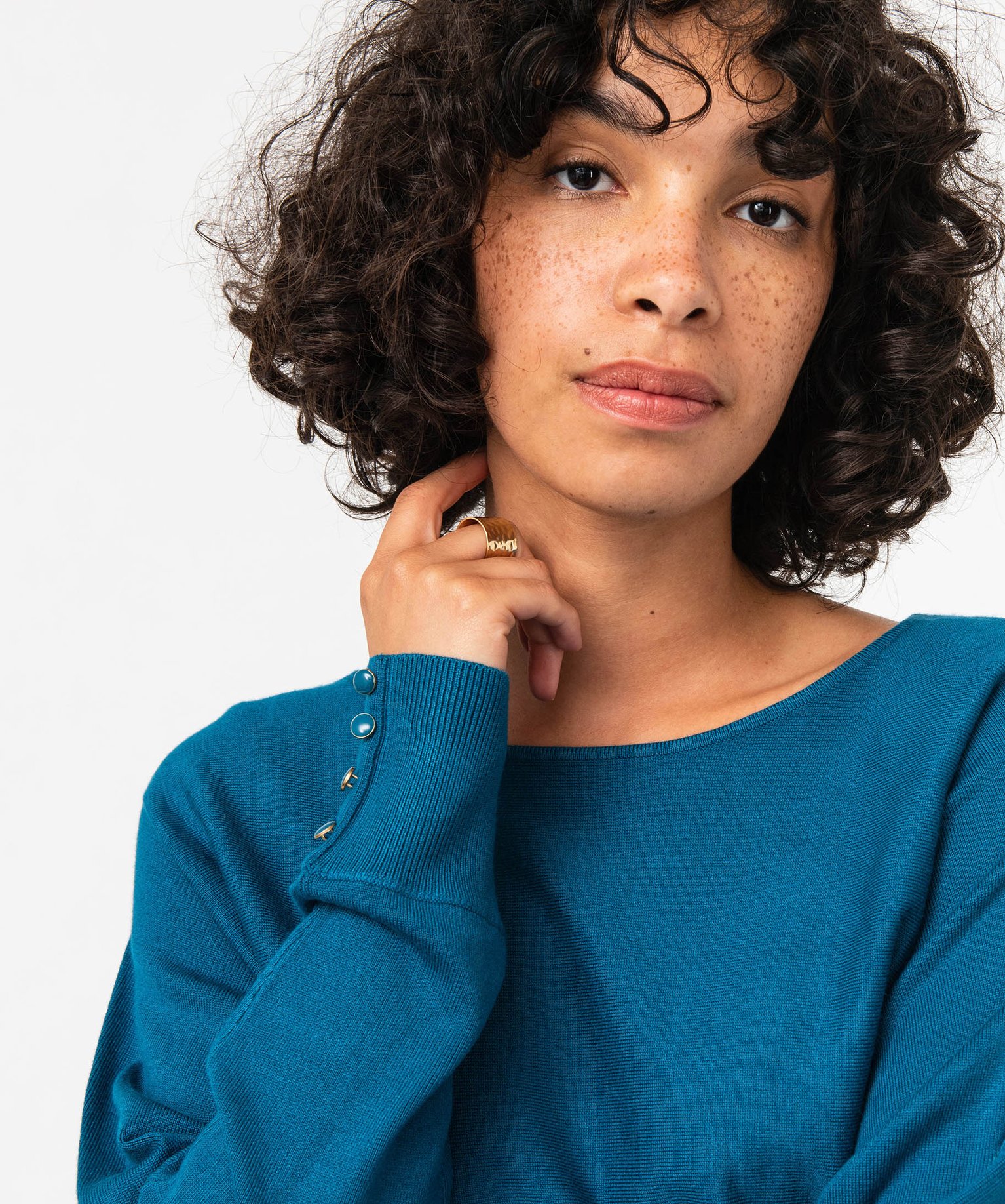 Pull fin à col rond et emmanchures chauve-souris femme bleu | GEMO