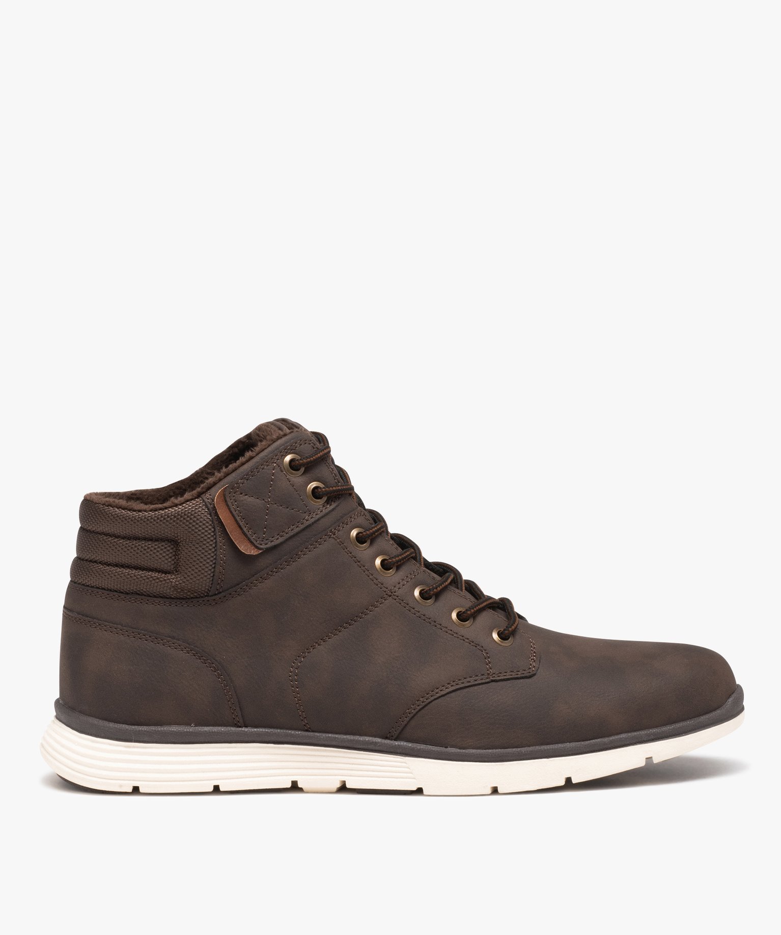 Baskets homme semi-montantes avec intérieur fourré marron | GEMO