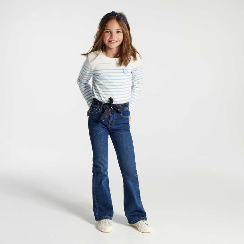 Jean flare ceinturé bleu fille