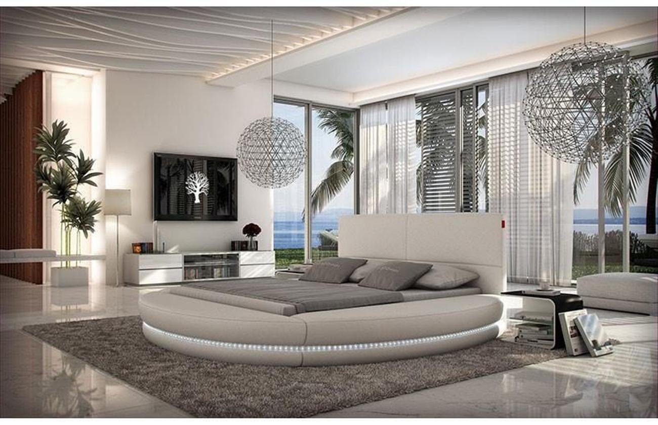 JVmoebel Rundbett Design Rund Bett Polsterbett Luxusbett Doppelbett LED lamp Ehebett (1-tlg., 1x nur Bett), Made in Europa