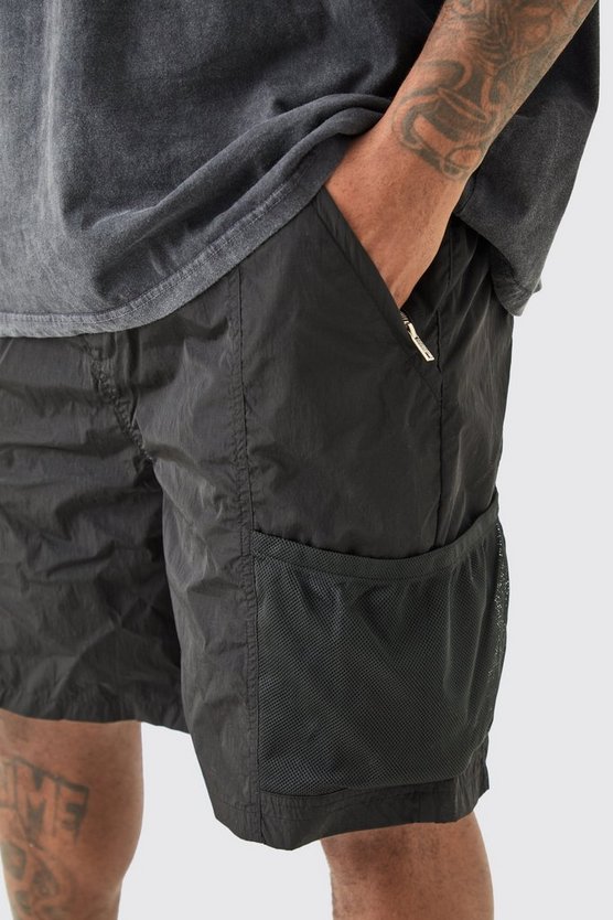 Plus Utility-Shorts mit elastischem Bund und Mesh-Taschen